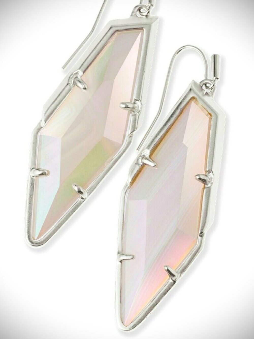 KENDRA SCOTT Bexley Rhodium Plated Iridescent Banded Agate Dangle Earrings